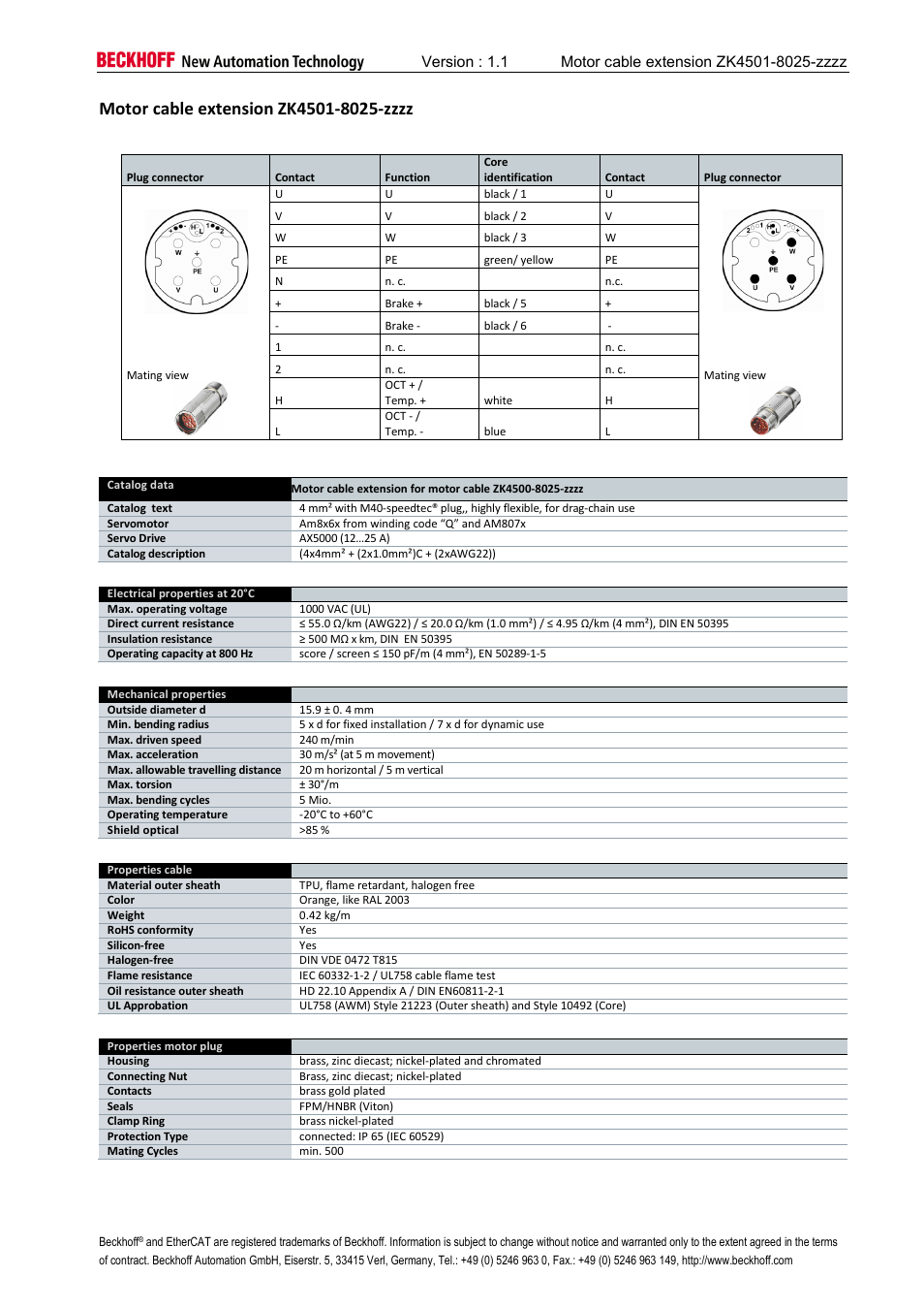 Motor cable extension zk4501-8025-zzzz | BECKHOFF AM8000 User Manual | Page 14 / 18