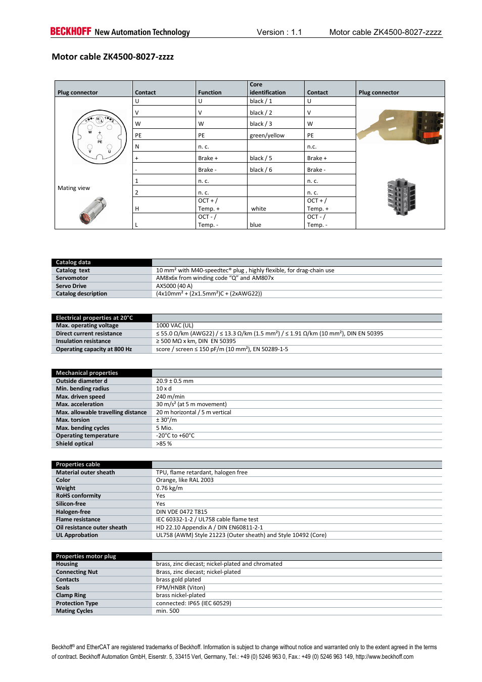 Motor cable zk4500-8027-zzzz | BECKHOFF AM8000 User Manual | Page 15 / 18