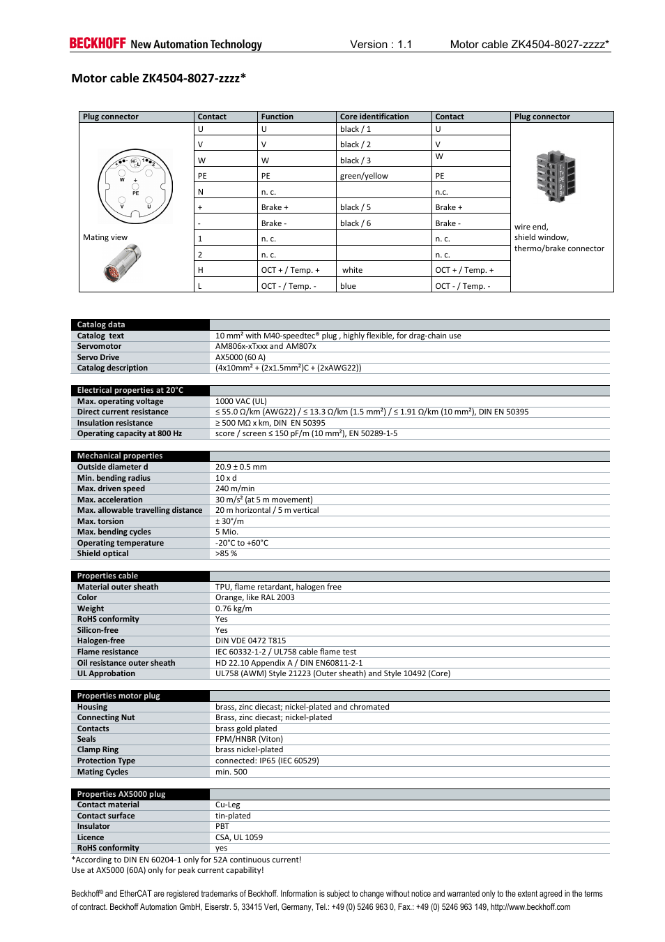 Motor cable zk4504-8027-zzzz | BECKHOFF AM8000 User Manual | Page 17 / 18