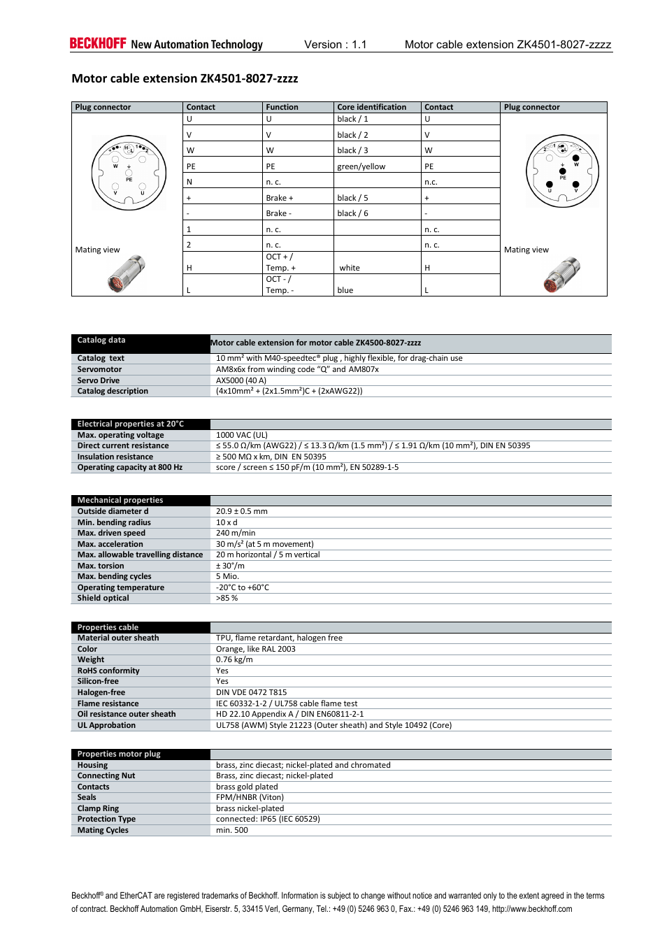 Motor cable extension zk4501-8027-zzzz | BECKHOFF AM8000 User Manual | Page 18 / 18