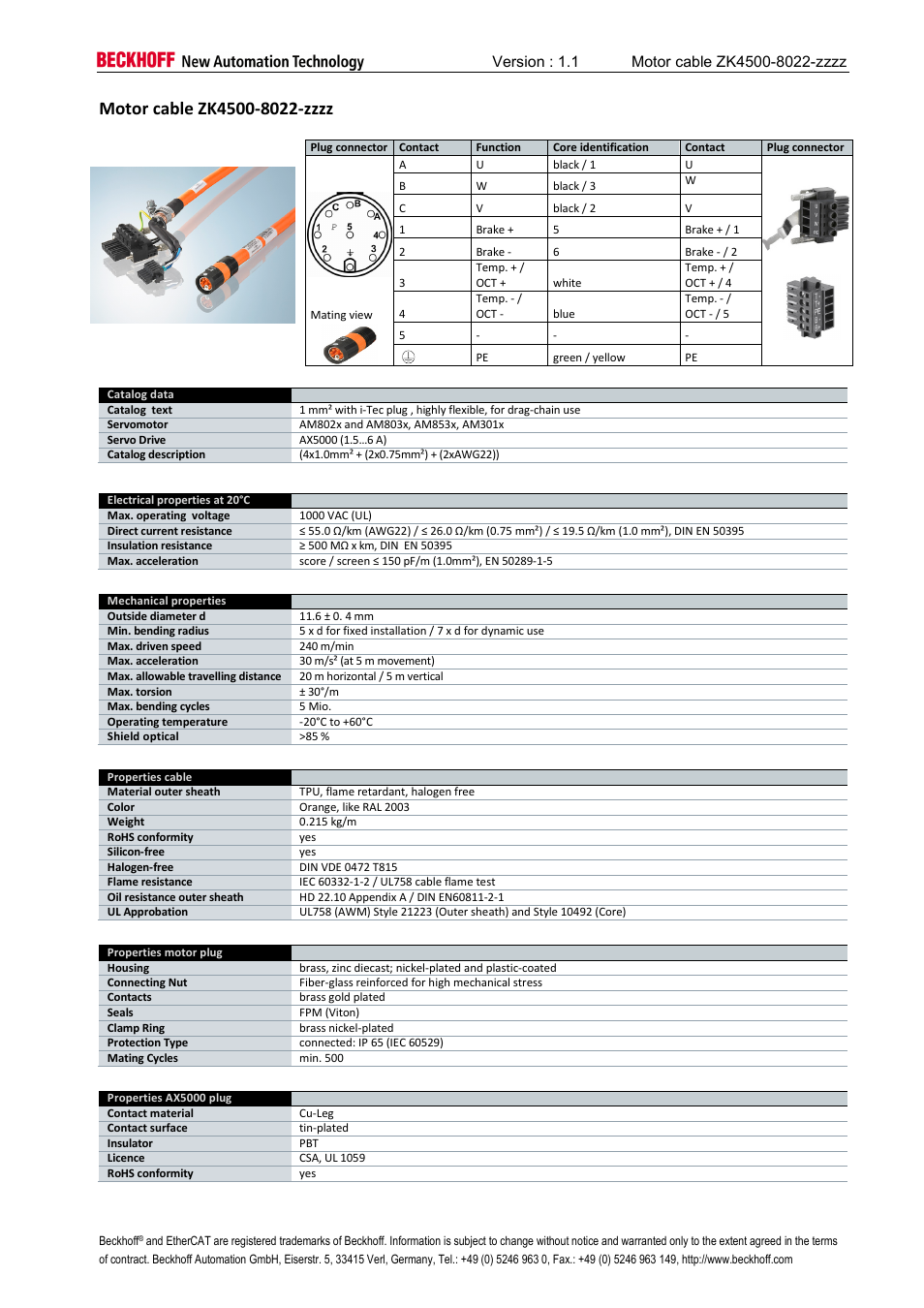 Motor cable zk4500-8022-zzzz | BECKHOFF AM8000 User Manual | Page 2 / 18