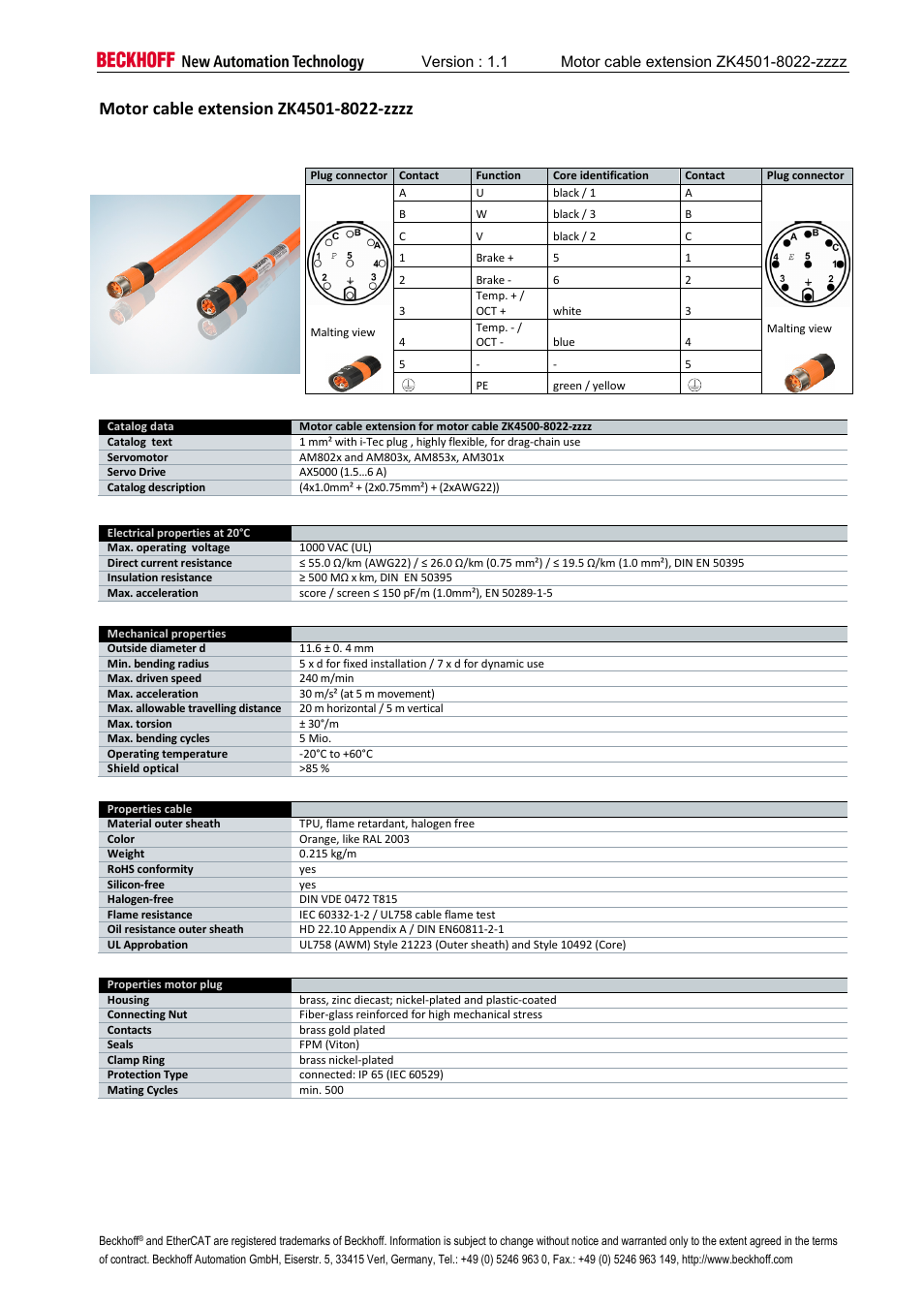 Motor cable extension zk4501-8022-zzzz | BECKHOFF AM8000 User Manual | Page 3 / 18