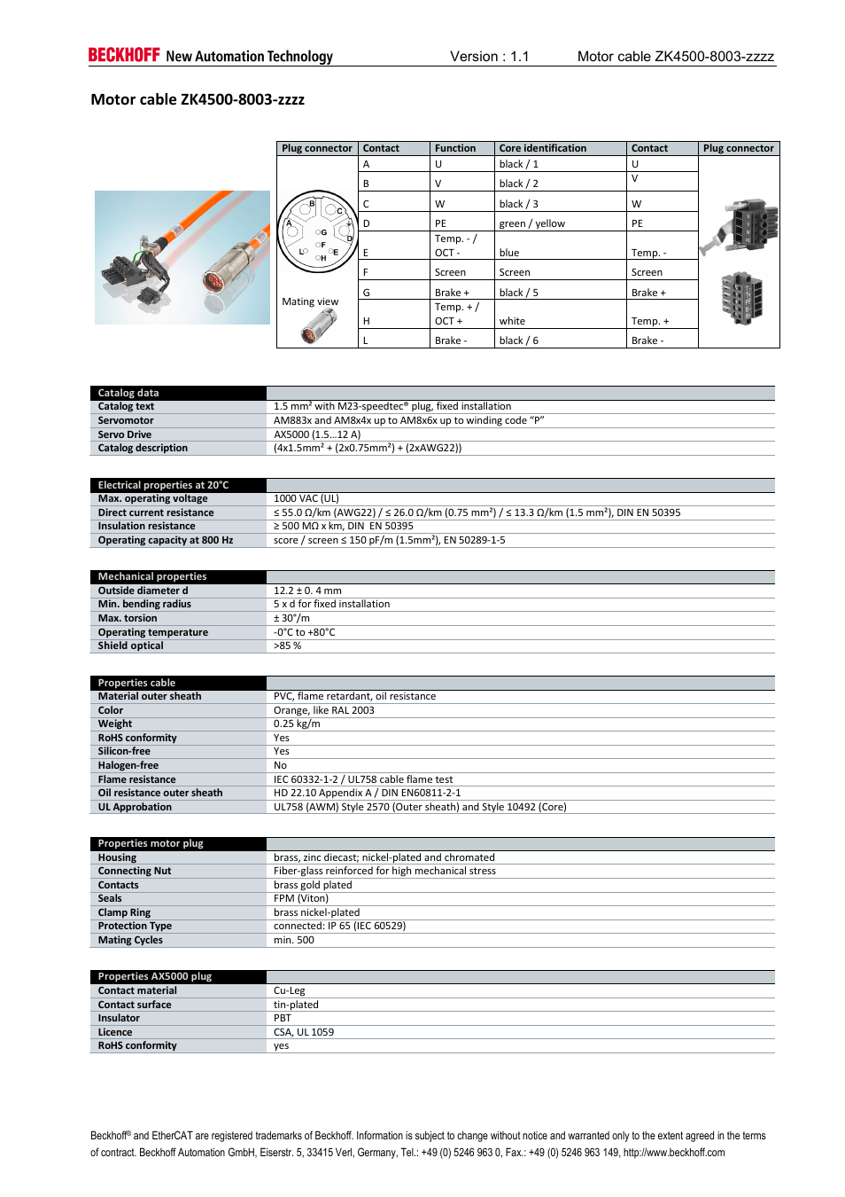 Motor cable zk4500-8003-zzzz | BECKHOFF AM8000 User Manual | Page 4 / 18