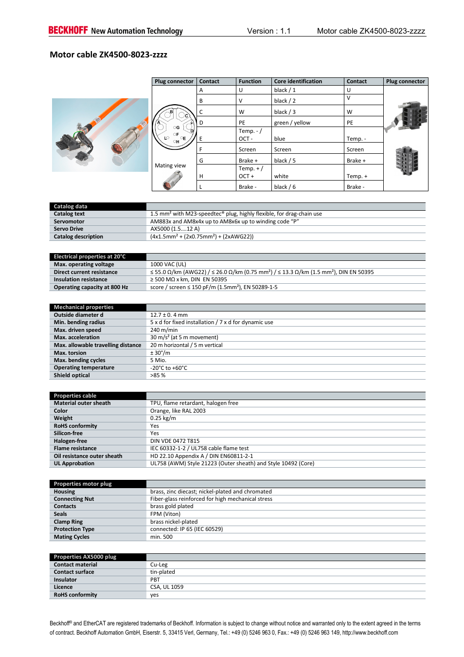 Motor cable zk4500-8023-zzzz | BECKHOFF AM8000 User Manual | Page 6 / 18