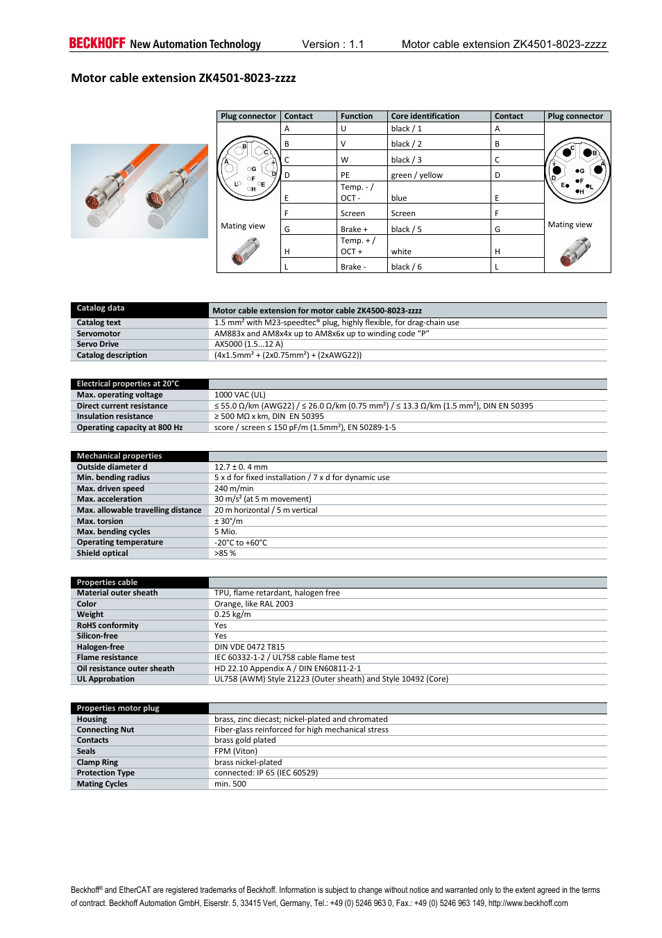 Motor cable extension zk4501-8023-zzzz | BECKHOFF AM8000 User Manual | Page 7 / 18