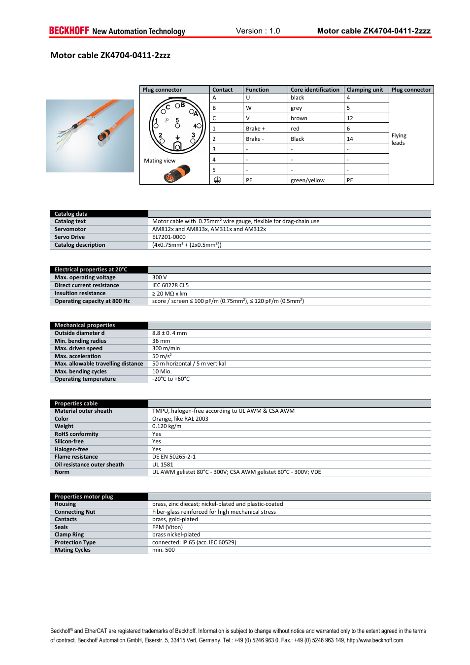 Motor cable zk4704-0411-2zzz | BECKHOFF AM8100 User Manual | Page 3 / 4