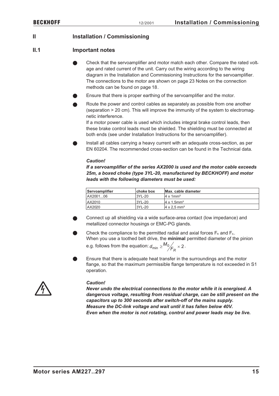 Ii installation / commissioning, Ii.1 important notes, Installation / commissioning | Ii.1, Important notes | BECKHOFF AM2000 User Manual | Page 15 / 34