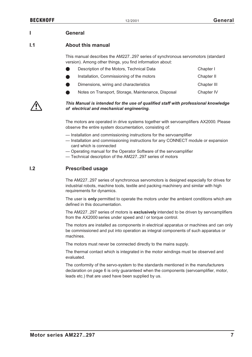 I general, I.1 about this manual, I.2 prescribed usage | About this manual, Prescribed usage | BECKHOFF AM2000 User Manual | Page 7 / 34