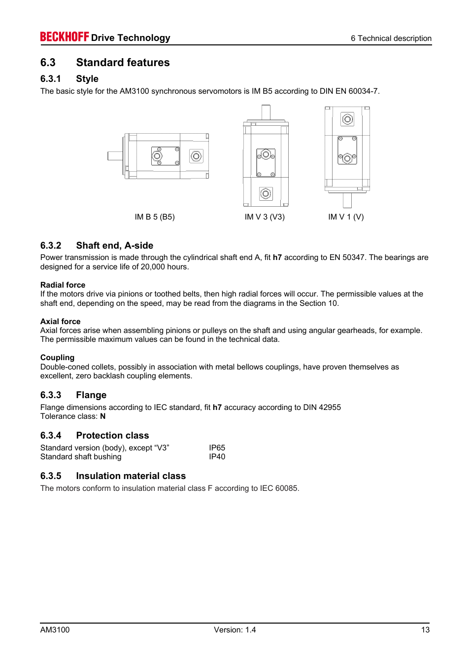 3 standard features, 1 style, 2 shaft end, a-side | 3 flange, 4 protection class, 5 insulation material class | BECKHOFF AM3100 User Manual | Page 13 / 31