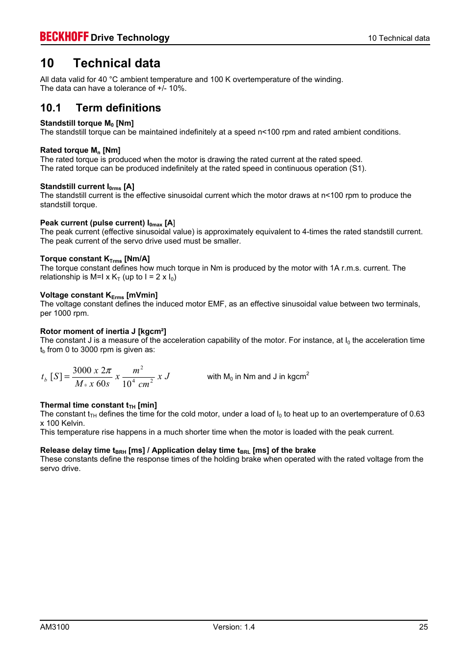 1 term definitions, 10 technical data | BECKHOFF AM3100 User Manual | Page 25 / 31