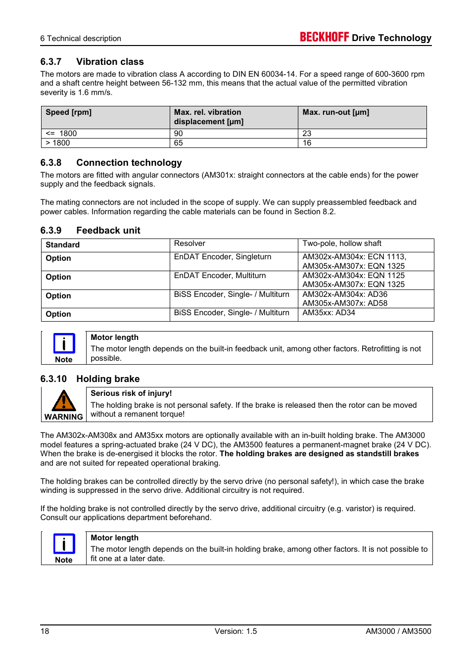 7 vibration class, 8 connection technology, 9 feedback unit | 10 holding brake, Drive technology | BECKHOFF AM3000 User Manual | Page 18 / 65