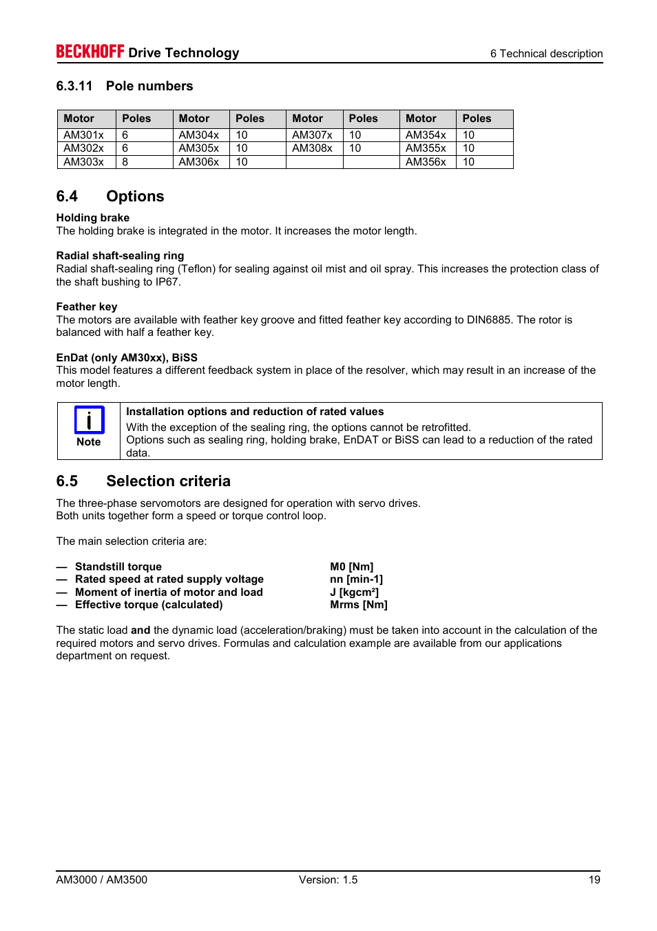 11 pole numbers, 4 options, 5 selection criteria | BECKHOFF AM3000 User Manual | Page 19 / 65