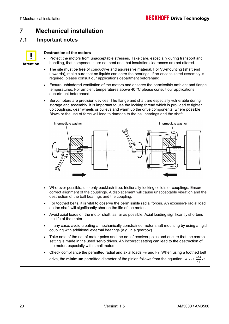 7 mechanical installation, 1 important notes, 7mechanical installation | Drive technology | BECKHOFF AM3000 User Manual | Page 20 / 65