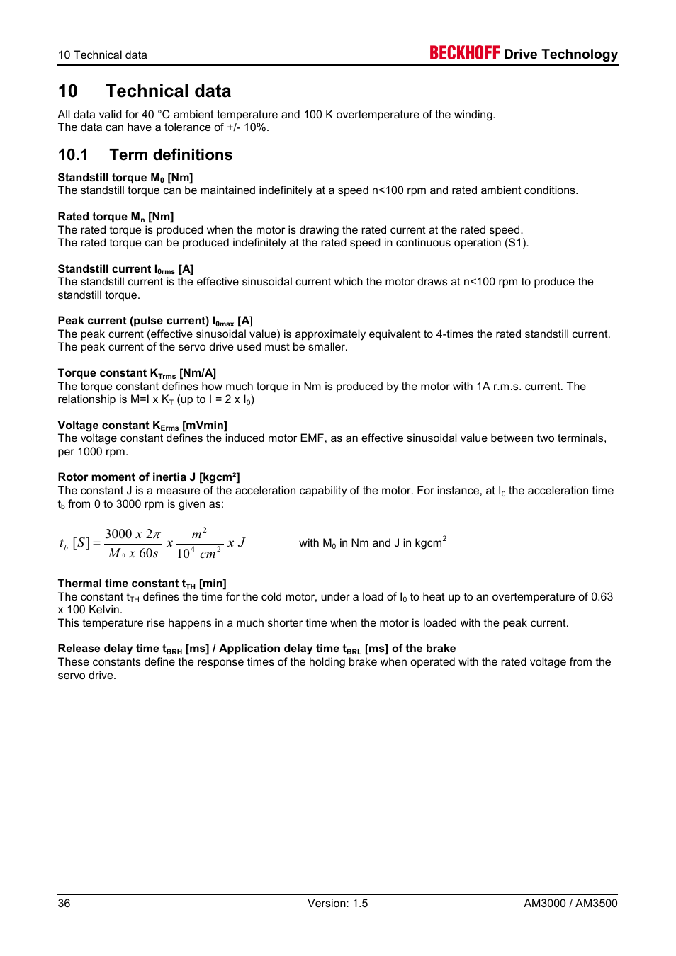 10 technical data, 1 term definitions, Drive technology | BECKHOFF AM3000 User Manual | Page 36 / 65