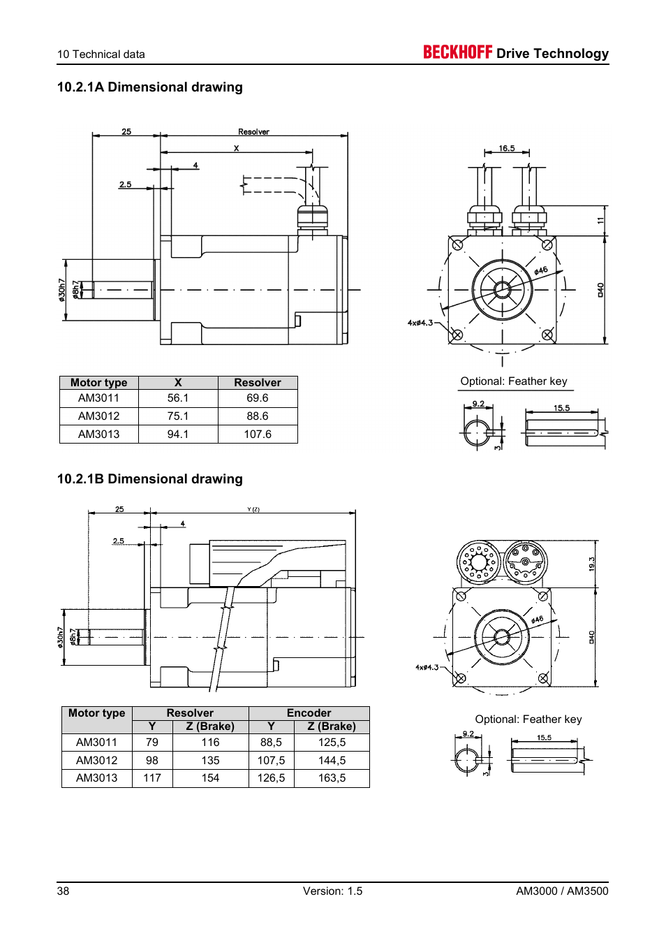 1a dimensional drawing, 1b dimensional drawing, Drive technology | BECKHOFF AM3000 User Manual | Page 38 / 65