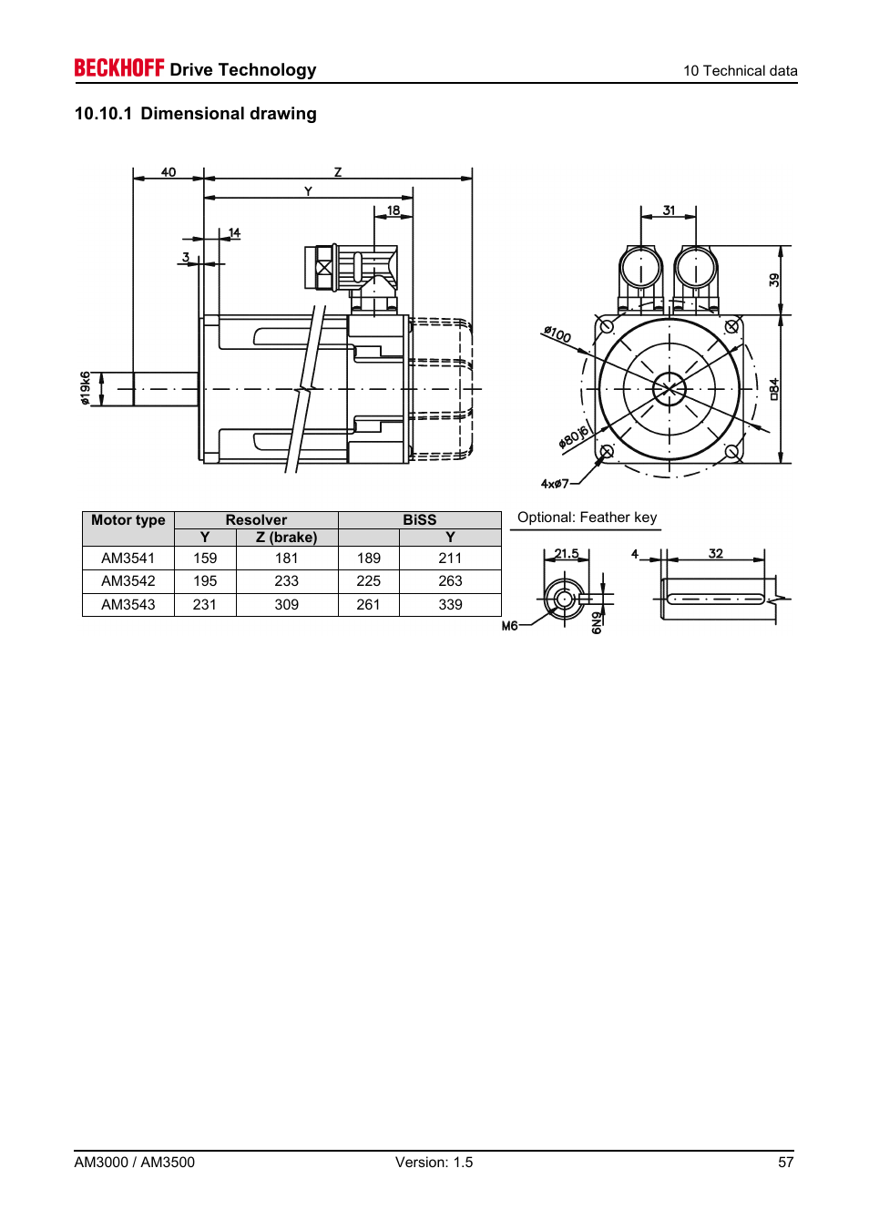 1 dimensional drawing, Drive technology | BECKHOFF AM3000 User Manual | Page 57 / 65