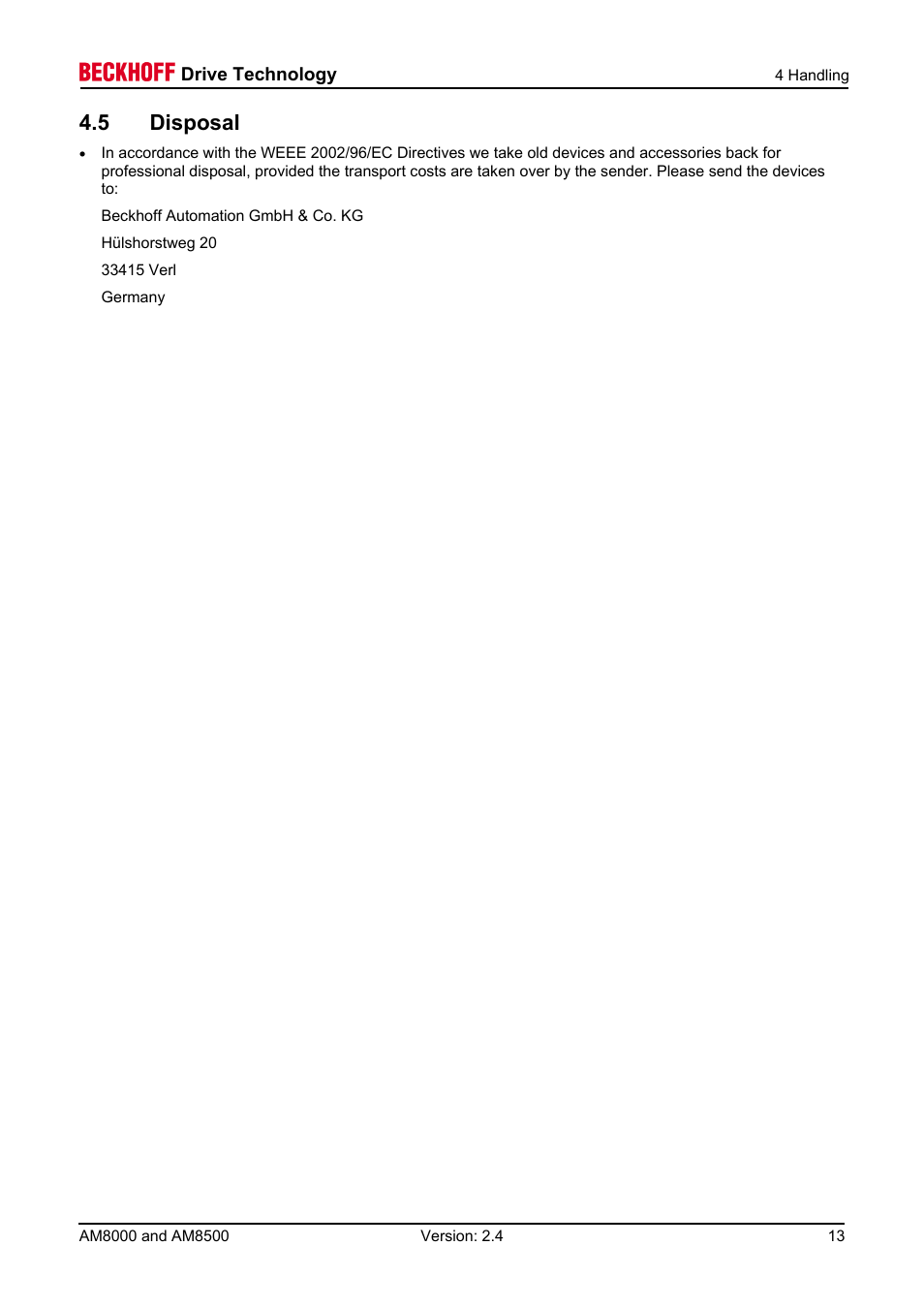 5 disposal | BECKHOFF AM8000 User Manual | Page 13 / 54