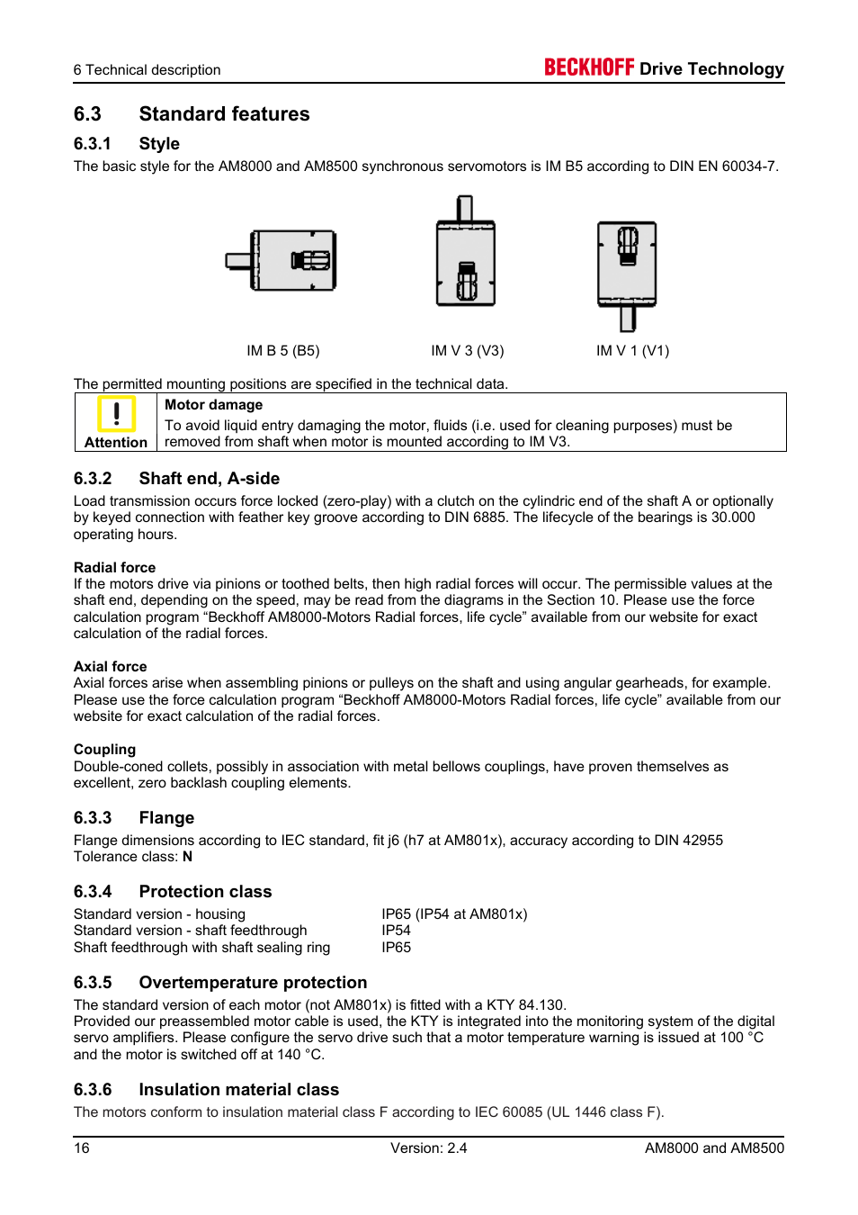 3 standard features, 1 style, 2 shaft end, a-side | 3 flange, 4 protection class, 5 overtemperature protection, 6 insulation material class | BECKHOFF AM8000 User Manual | Page 16 / 54