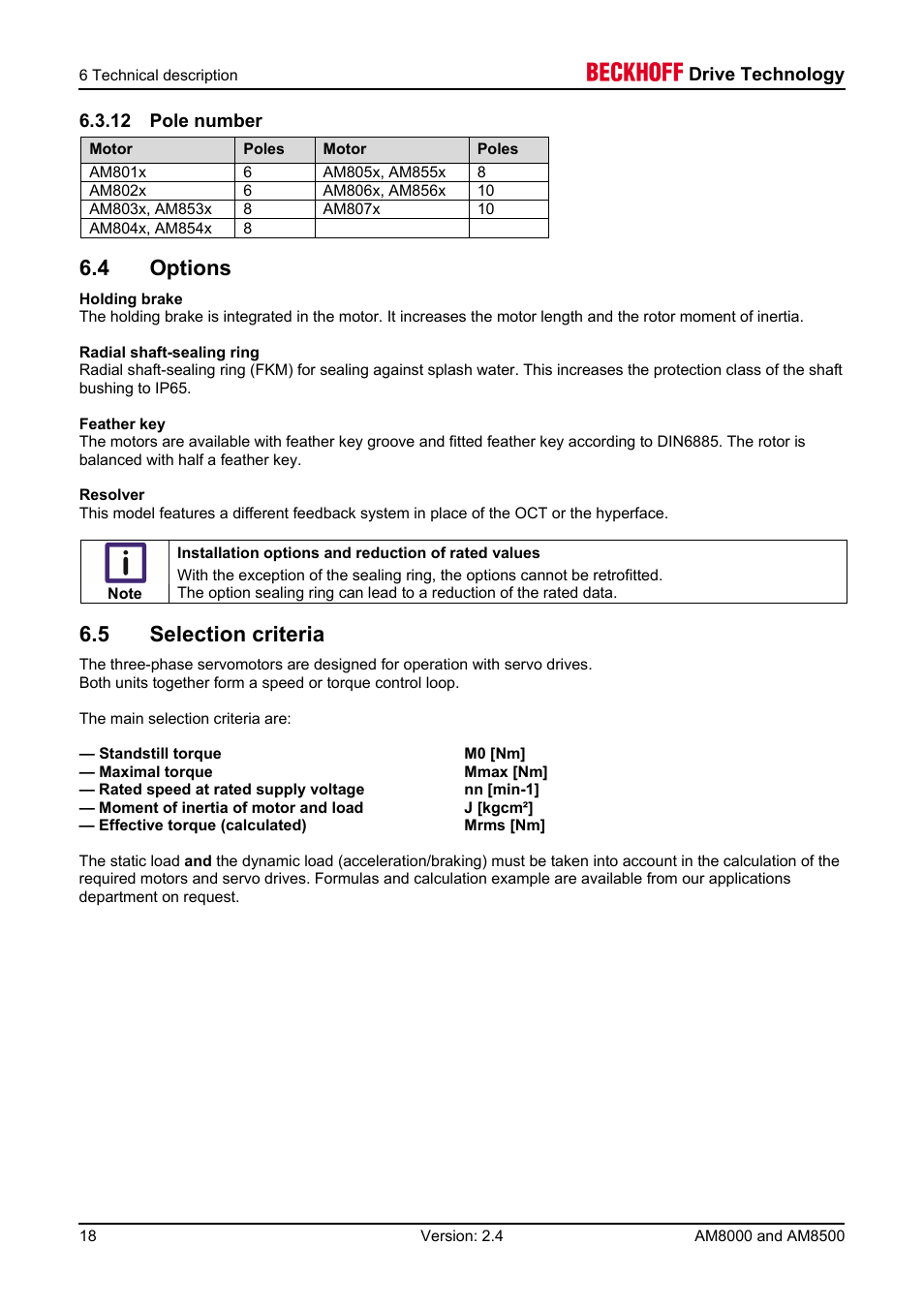 12 pole number, 4 options, 5 selection criteria | BECKHOFF AM8000 User Manual | Page 18 / 54