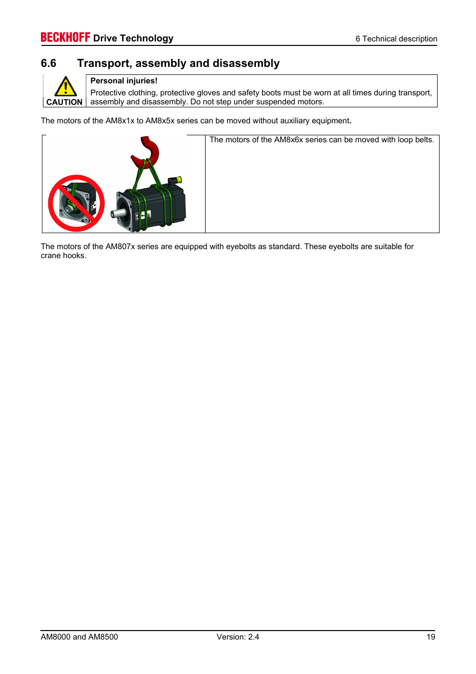 6 transport, assembly and disassembly | BECKHOFF AM8000 User Manual | Page 19 / 54