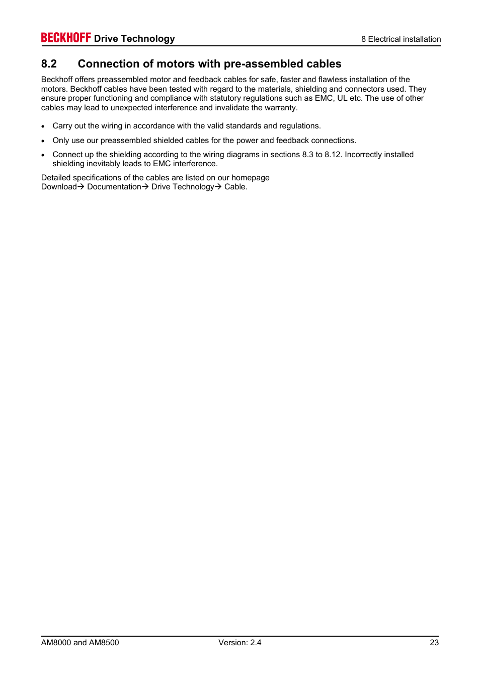2 connection of motors with pre-assembled cables | BECKHOFF AM8000 User Manual | Page 23 / 54
