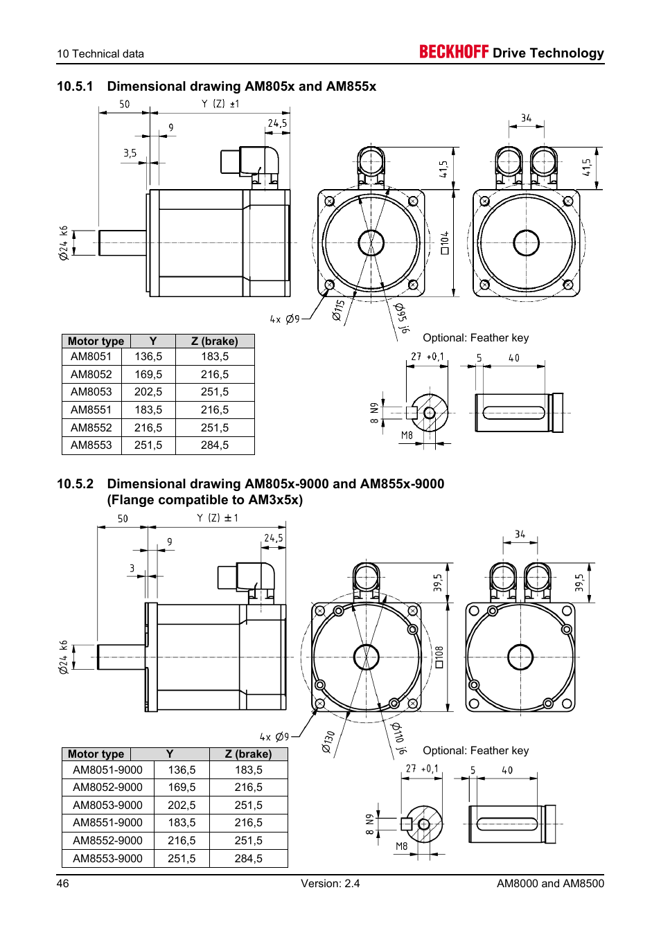 1 dimensional drawing am805x and am855x | BECKHOFF AM8000 User Manual | Page 46 / 54