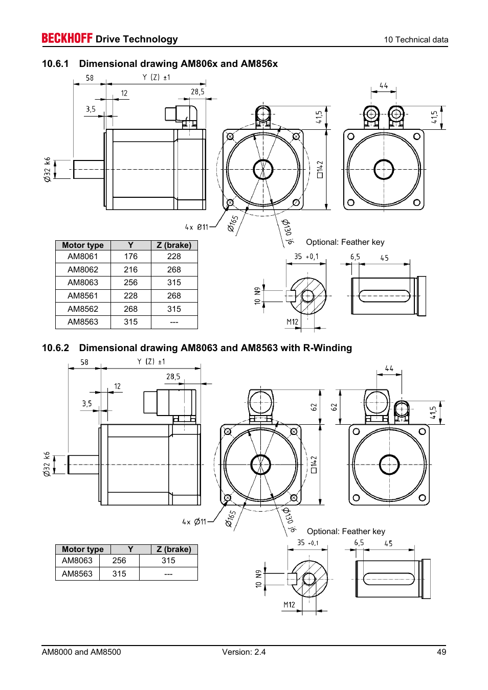 1 dimensional drawing am806x and am856x | BECKHOFF AM8000 User Manual | Page 49 / 54