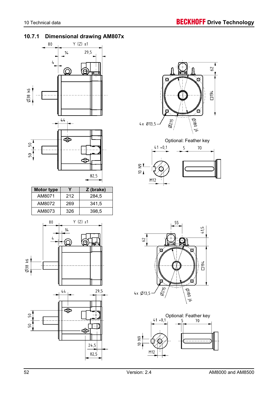 1 dimensional drawing am807x | BECKHOFF AM8000 User Manual | Page 52 / 54