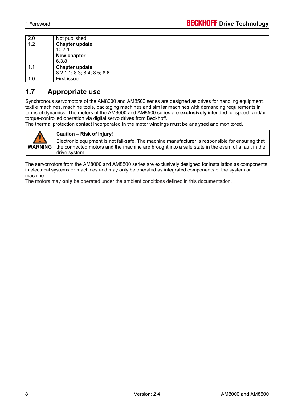7 appropriate use | BECKHOFF AM8000 User Manual | Page 8 / 54