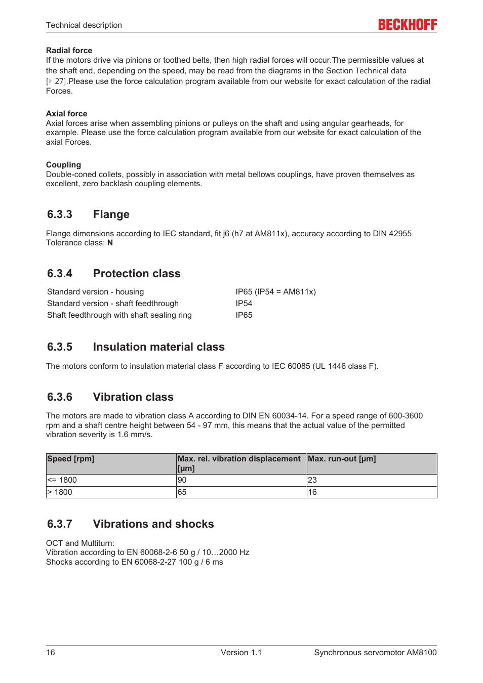 3 flange, 4 protection class, 5 insulation material class | 6 vibration class, 7 vibrations and shocks | BECKHOFF AM8100 User Manual | Page 16 / 35