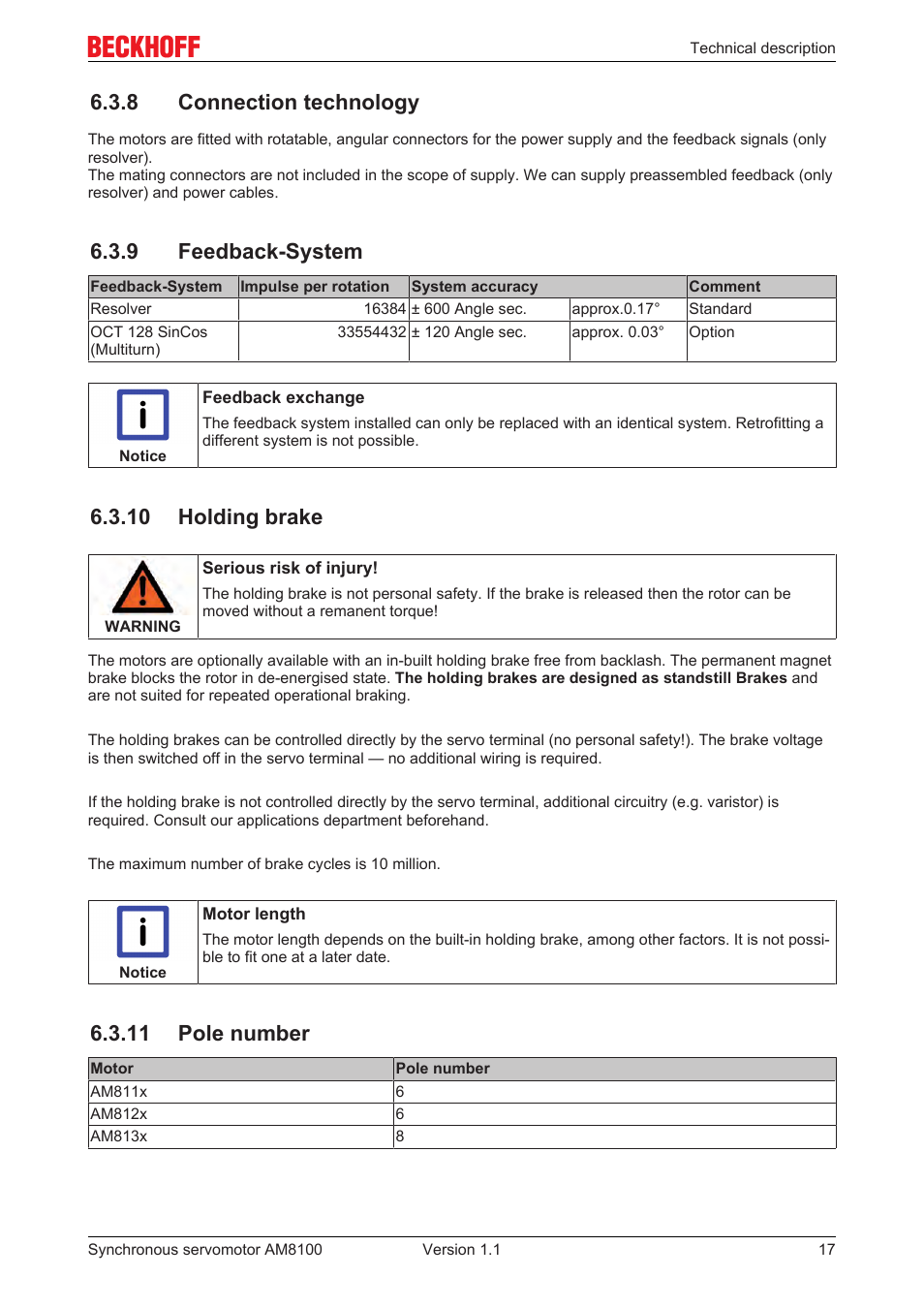 8 connection technology, 9 feedback-system, 10 holding brake | 11 pole number, 9 feedback­system | BECKHOFF AM8100 User Manual | Page 17 / 35
