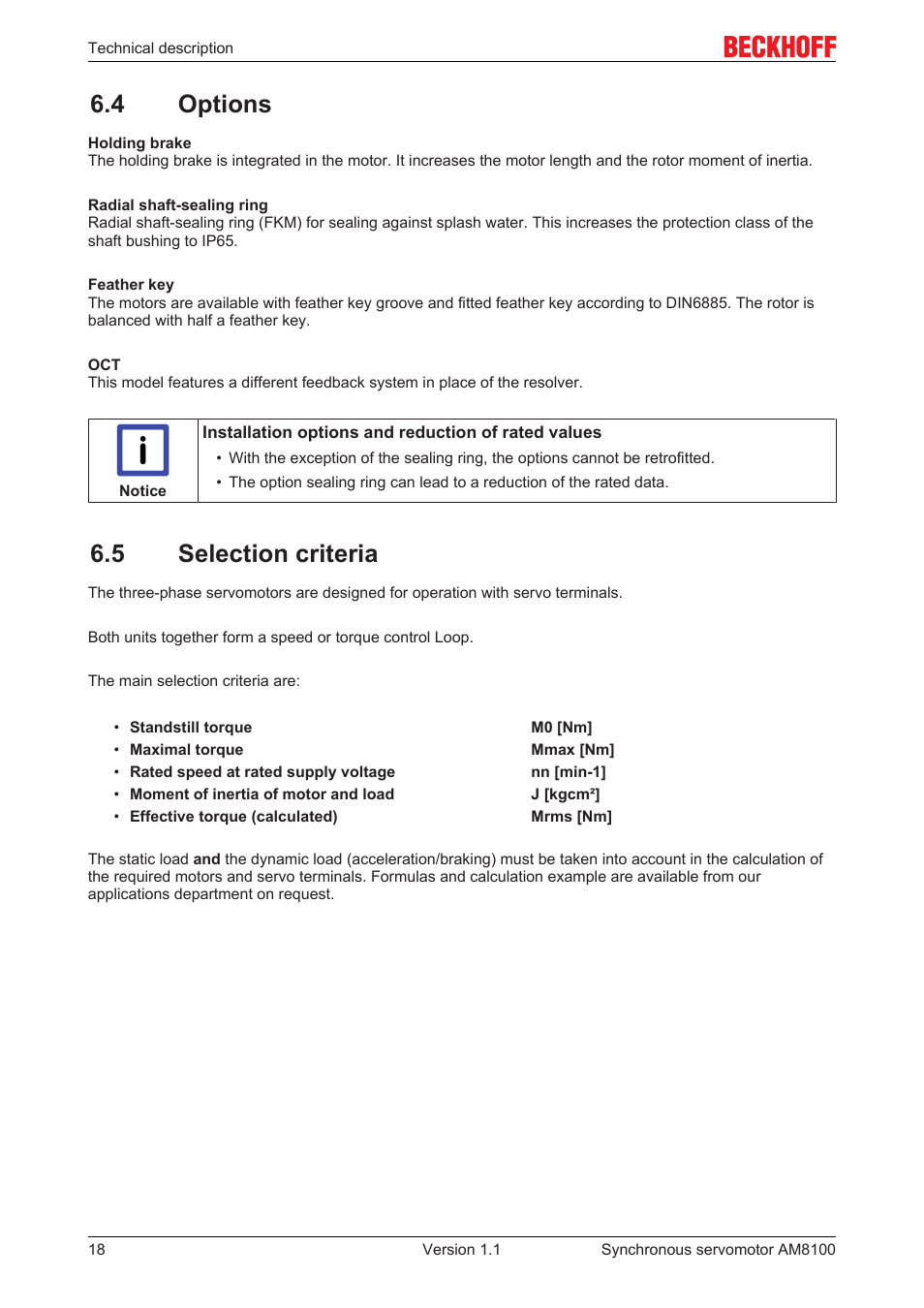 4 options, 5 selection criteria | BECKHOFF AM8100 User Manual | Page 18 / 35