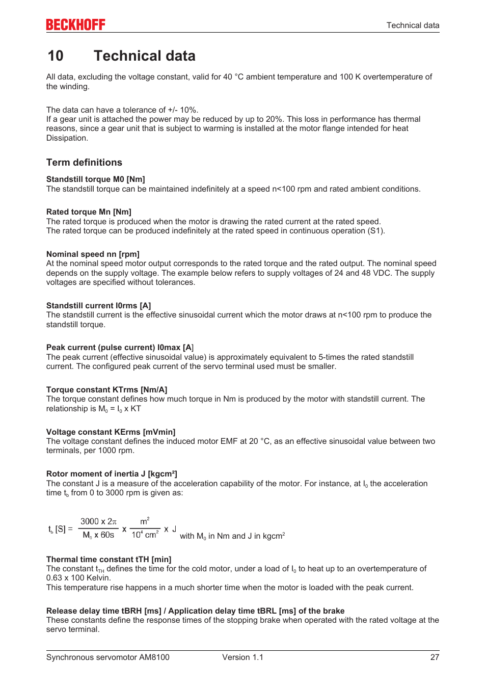 10 technical data, 27] and, Technical data | Term definitions | BECKHOFF AM8100 User Manual | Page 27 / 35