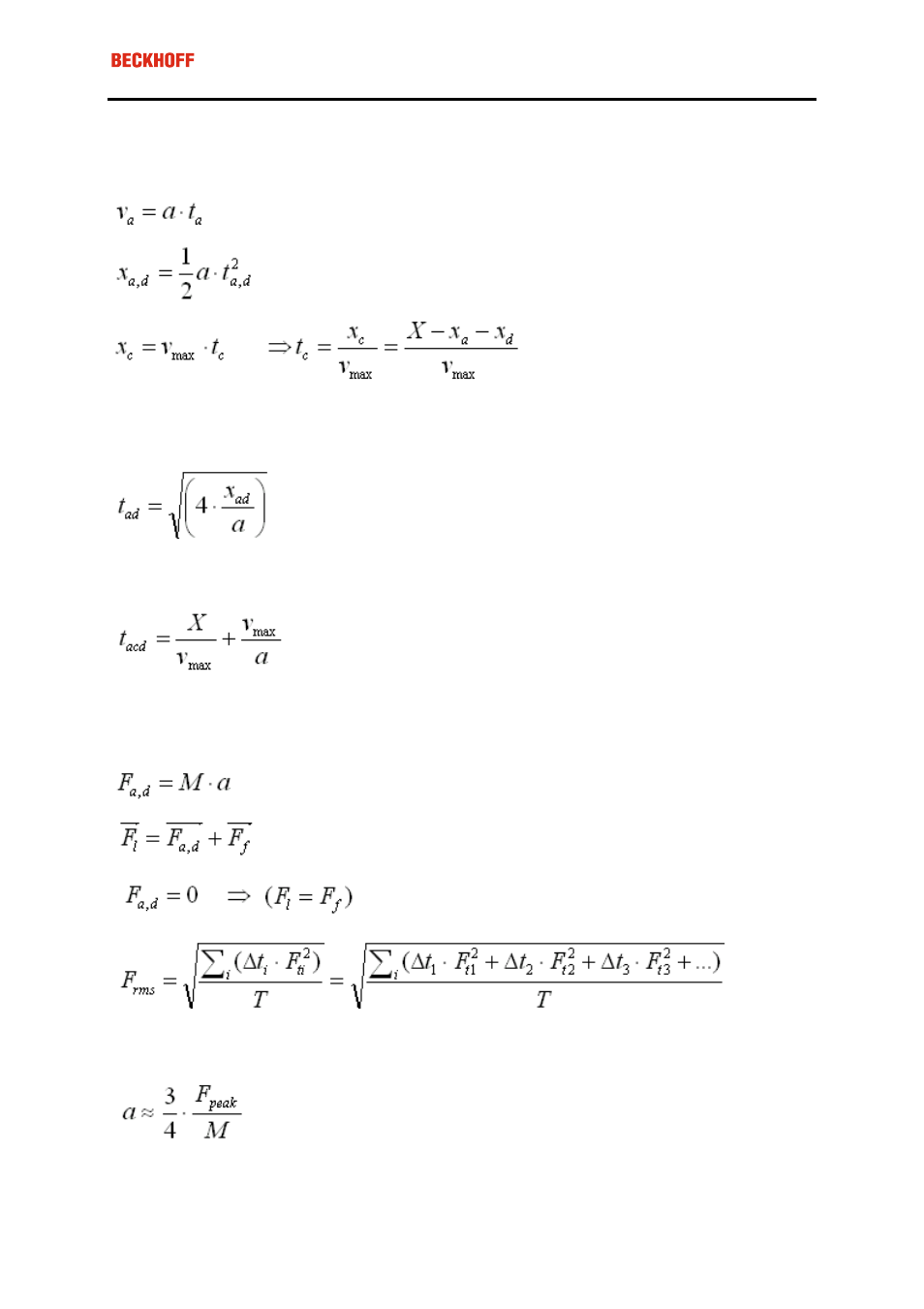 Used formulas, Kinematics, Dynamics | BECKHOFF AL2000 Application User Manual | Page 23 / 39