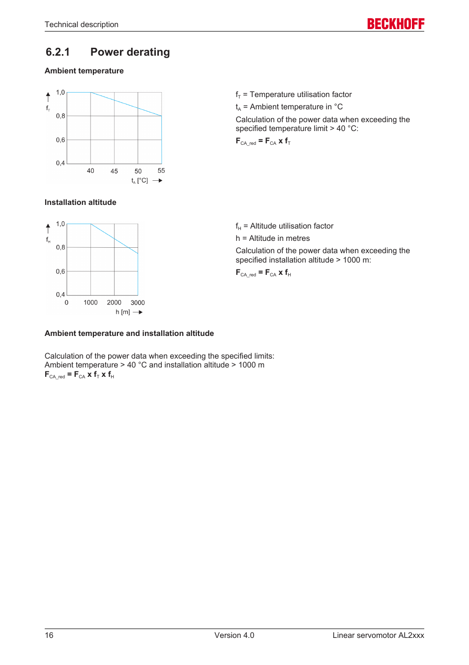 1 power derating, Power derating | BECKHOFF AL2000 Linear servomotor User Manual | Page 16 / 61