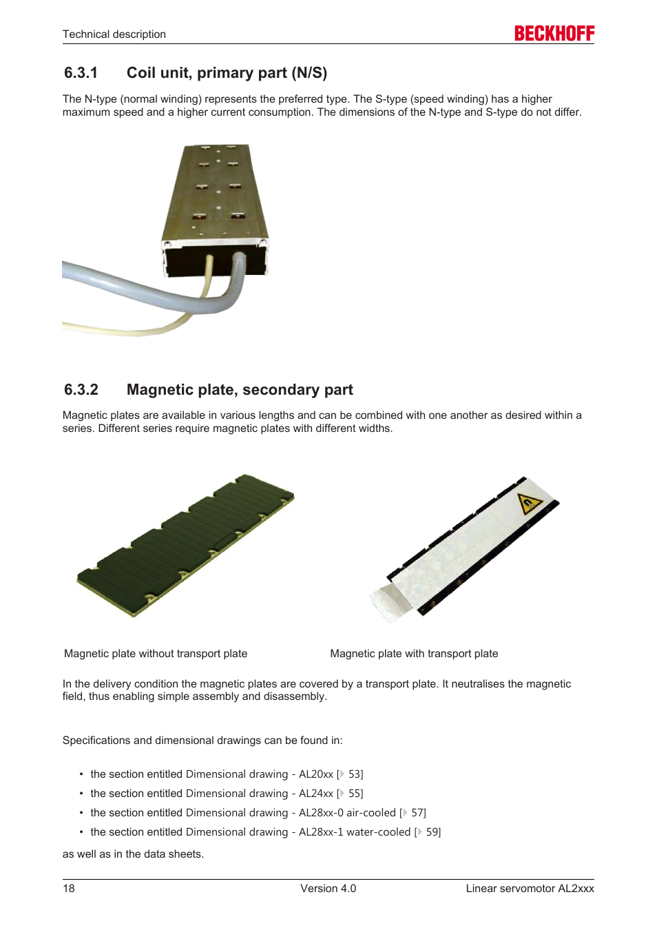1 coil unit, primary part (n/s), 2 magnetic plate, secondary part | BECKHOFF AL2000 Linear servomotor User Manual | Page 18 / 61