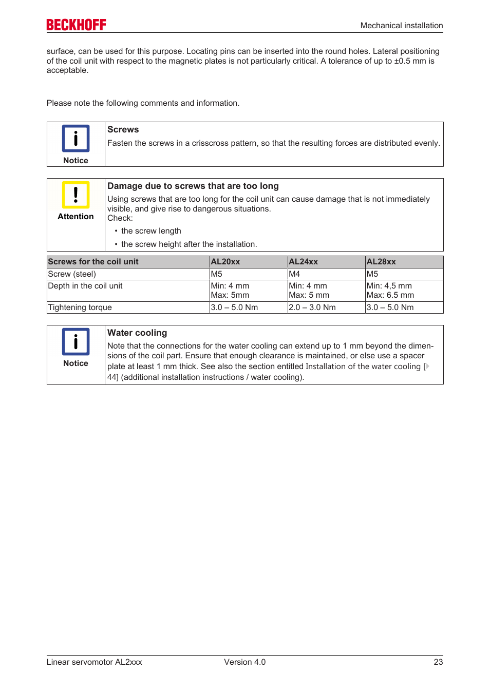 BECKHOFF AL2000 Linear servomotor User Manual | Page 23 / 61