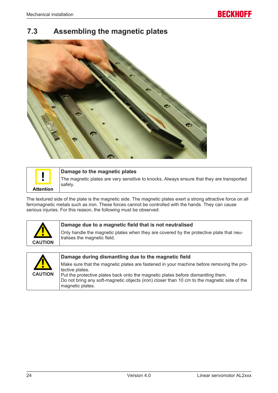 3 assembling the magnetic plates | BECKHOFF AL2000 Linear servomotor User Manual | Page 24 / 61