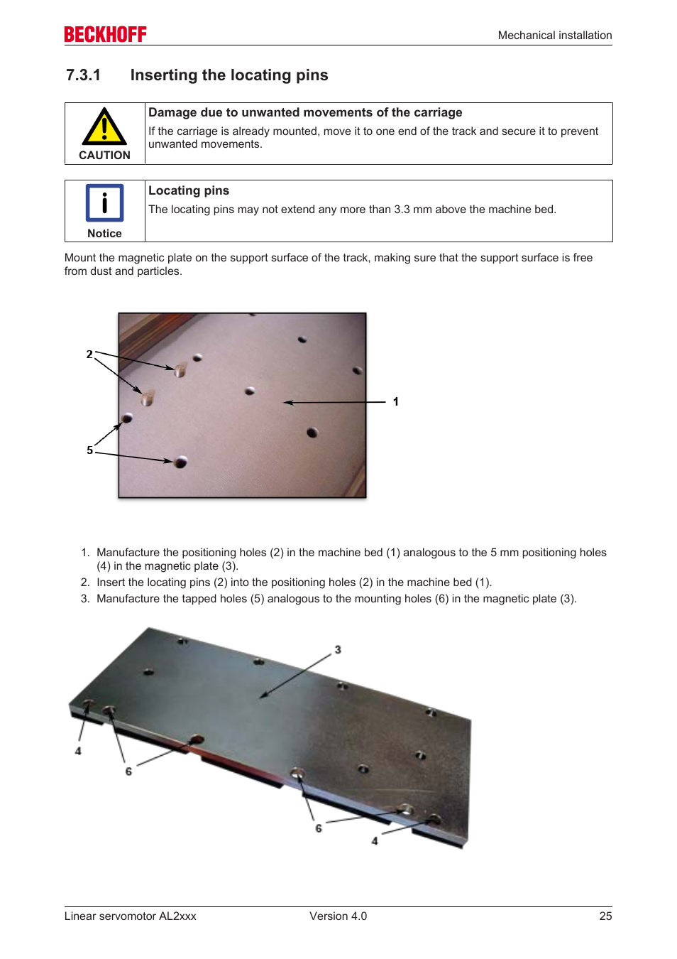 1 inserting the locating pins | BECKHOFF AL2000 Linear servomotor User Manual | Page 25 / 61