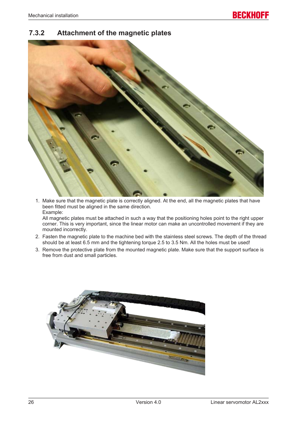 2 attachment of the magnetic plates | BECKHOFF AL2000 Linear servomotor User Manual | Page 26 / 61