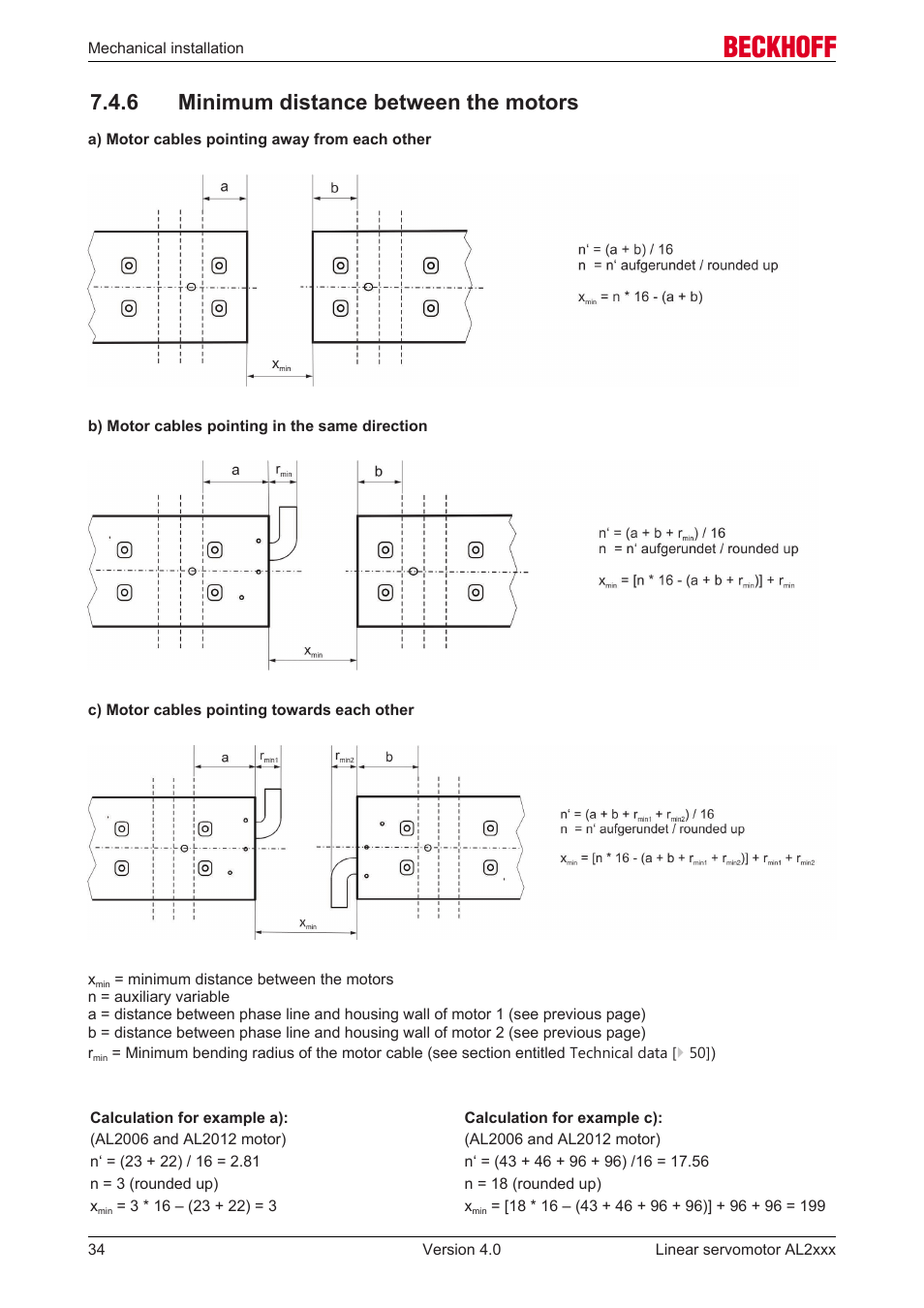 6 minimum distance between the motors | BECKHOFF AL2000 Linear servomotor User Manual | Page 34 / 61