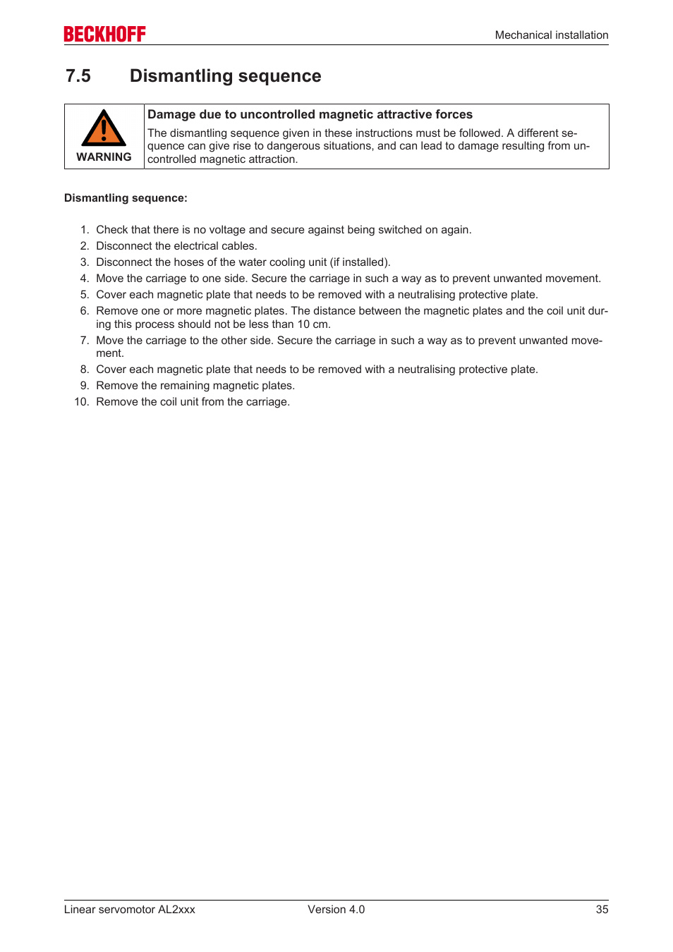 5 dismantling sequence | BECKHOFF AL2000 Linear servomotor User Manual | Page 35 / 61