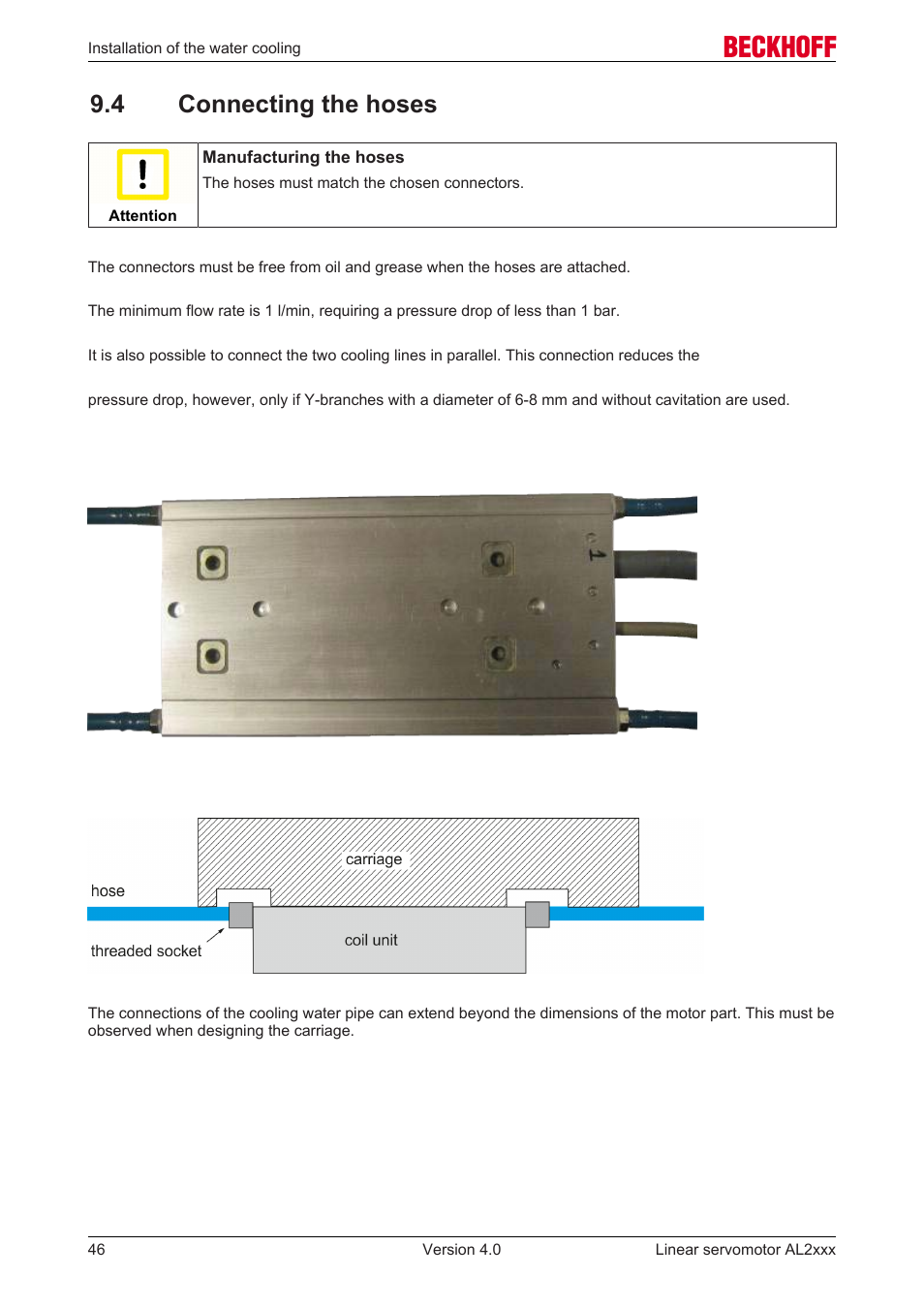 4 connecting the hoses | BECKHOFF AL2000 Linear servomotor User Manual | Page 46 / 61