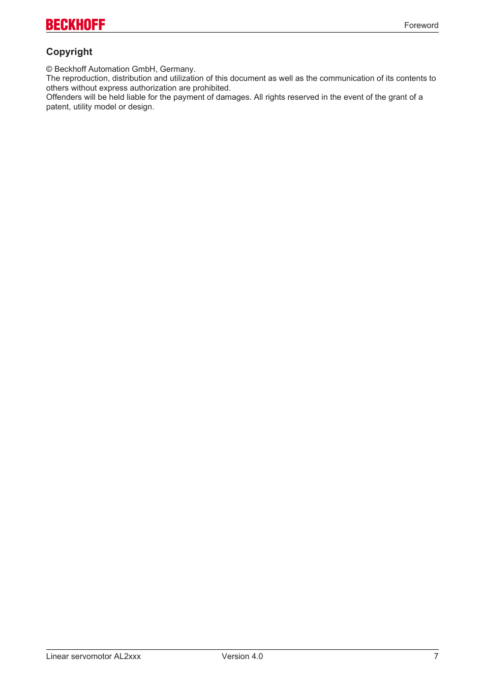 BECKHOFF AL2000 Linear servomotor User Manual | Page 7 / 61