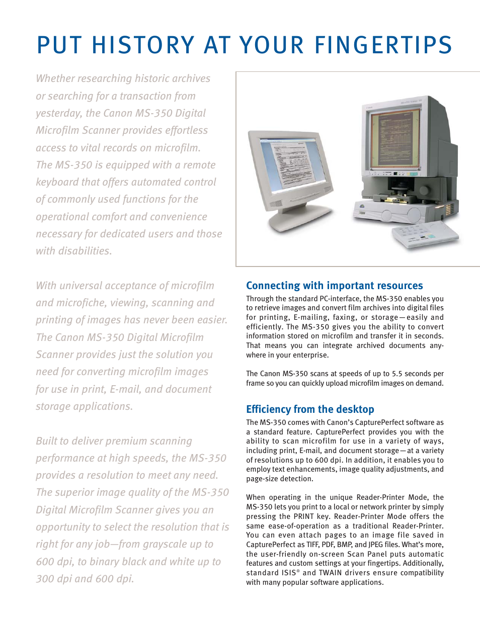 Put history at your fingertips | Canon MS-350 User Manual | Page 2 / 4