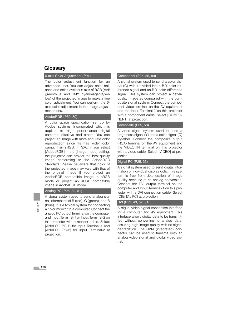 Glossary | Canon SX6 User Manual | Page 120 / 133