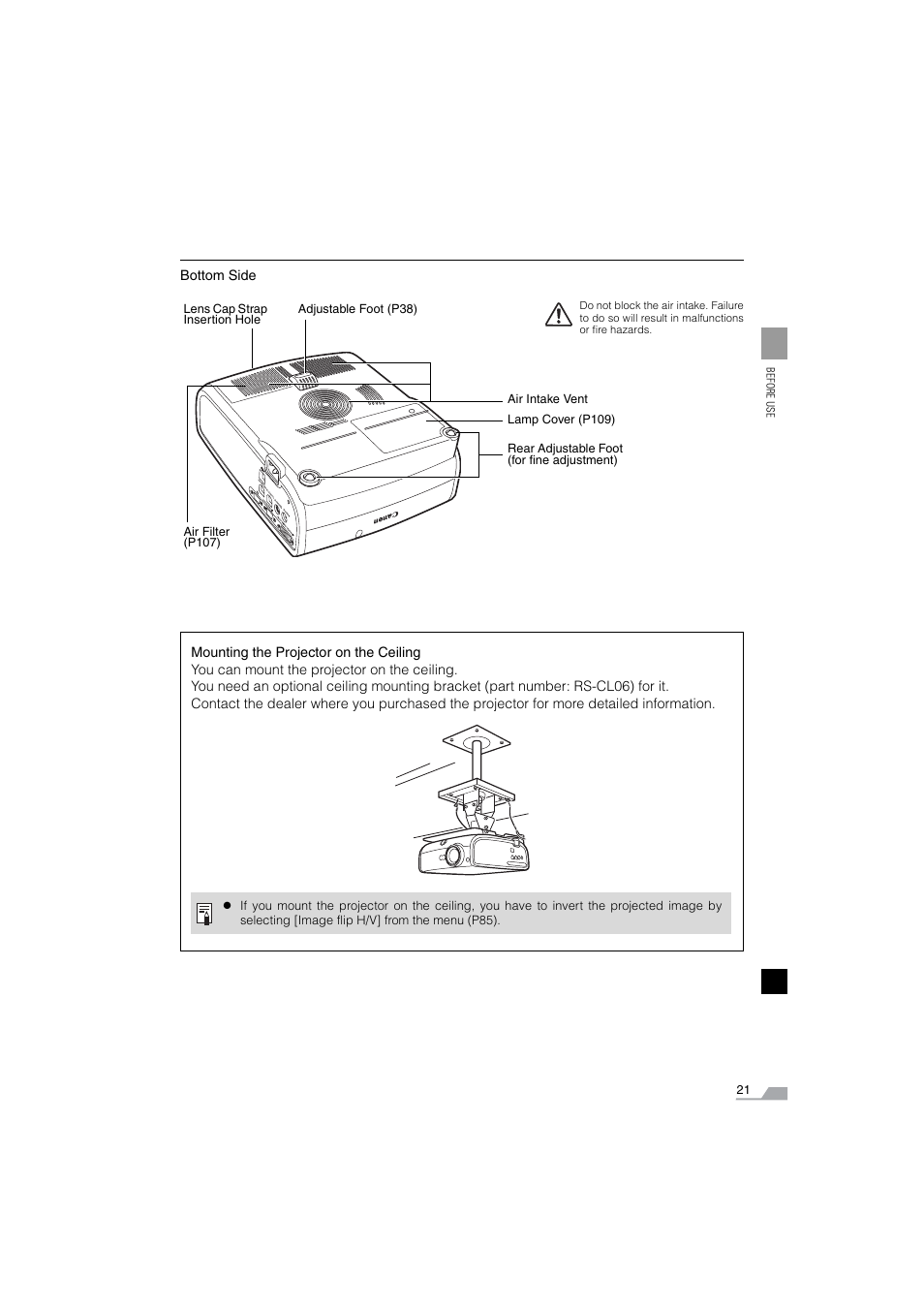 Ceiling mount | Canon SX6 User Manual | Page 21 / 133