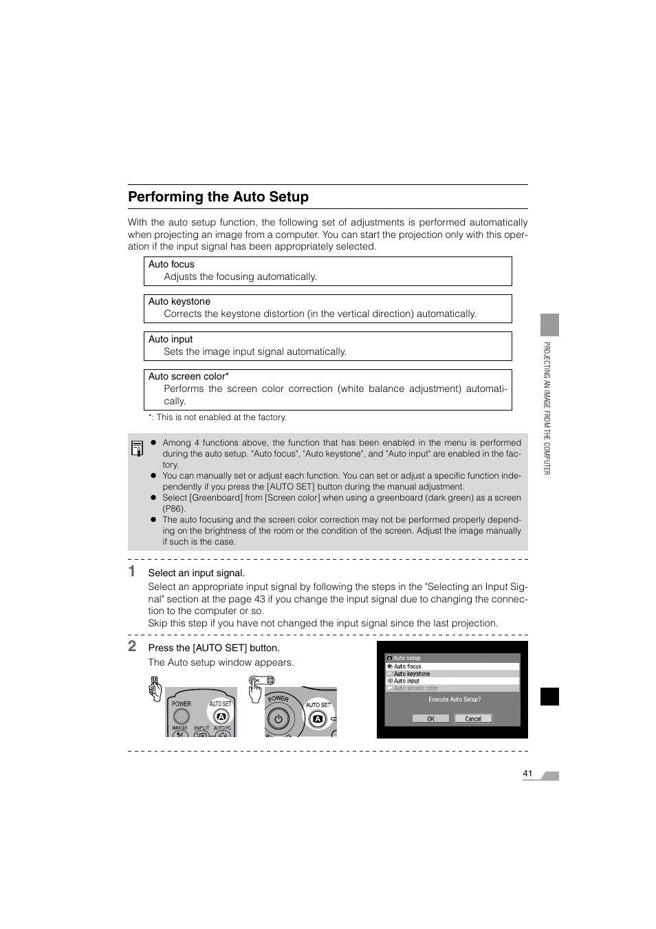 Performing the auto setup | Canon SX6 User Manual | Page 41 / 133