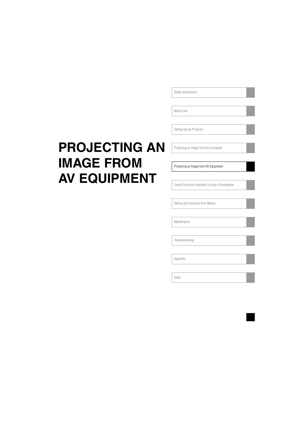 Projecting an image from av equipment | Canon SX6 User Manual | Page 55 / 133