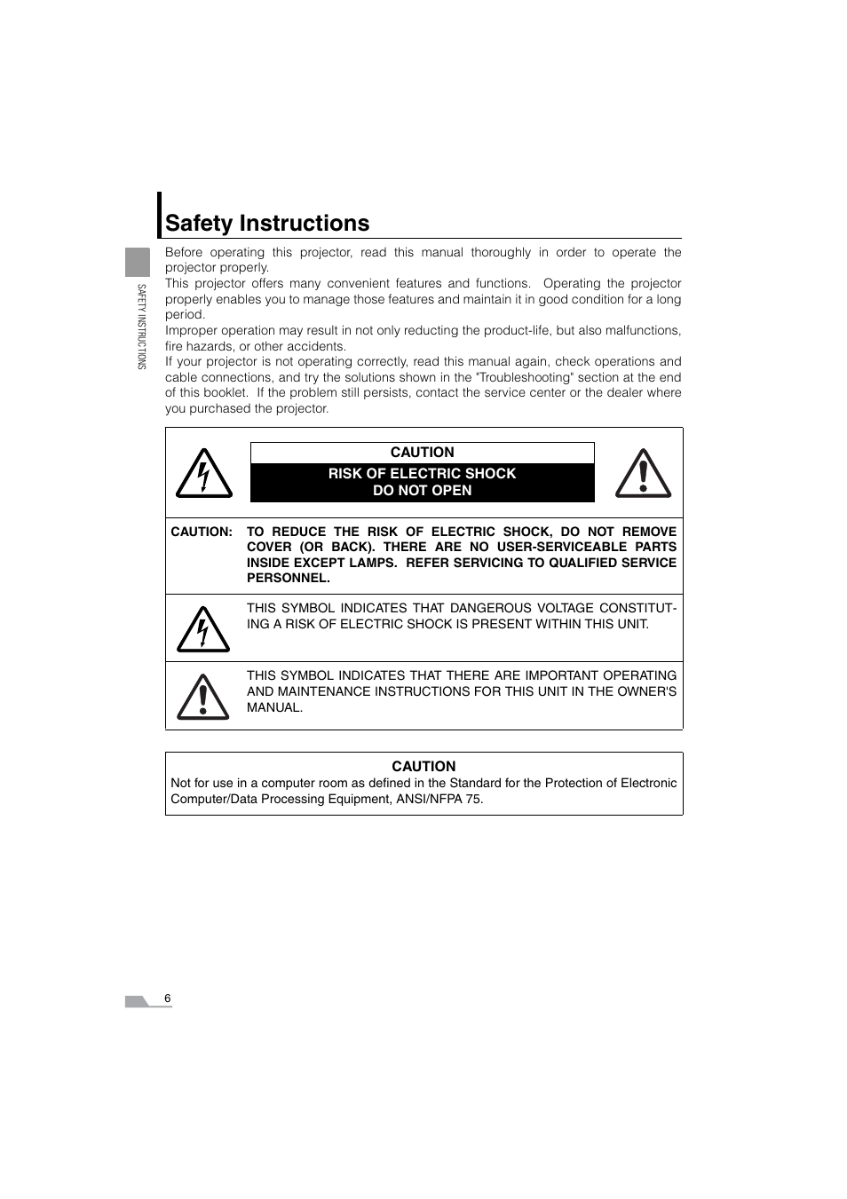 Safety instructions | Canon SX6 User Manual | Page 6 / 133